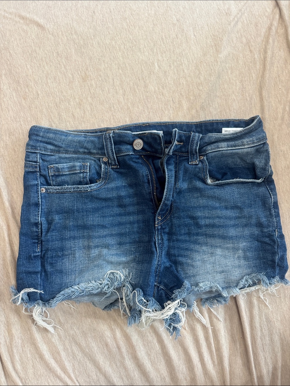 Blue Women's Denim Jean Shorts with Frayed Hem